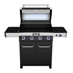 The Monument Grills 4 Burner Propane Wheeled Gas Grill with USB LED Light.